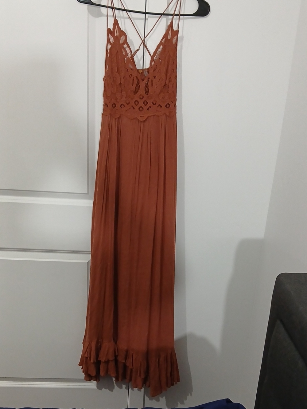 Free People Rust Crochet-Bodice Maxi Dress